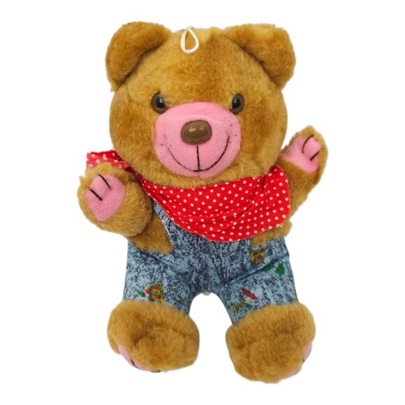 Ramona Teddy Bear 8" Plush Vintage Blue Overalls Bandana Stuffed Animal Toy - Picture 1 of 12
